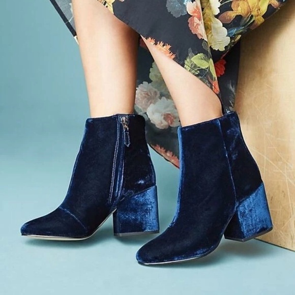 Anthropologie Sam Edelman Blue Velvet Taye Ankle Booties size 8-1/2 - Picture 16 of 17